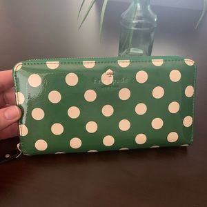 Barely used green polka dot Kate Spade wallet